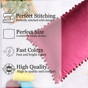 Velvet Cushion Covers Adorned With Pom Poms Rectangular Set of 2 ,Maroon